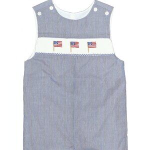Petit Bebe smocked American Jon Jon 24M  month gingham blue white flag one piece